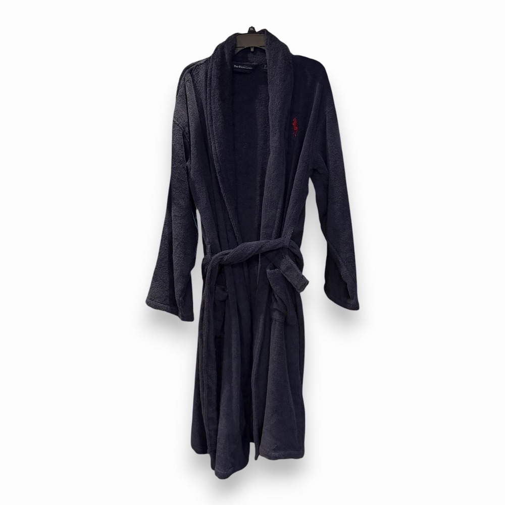 Polo Ralph Lauren Big Red Pony Navy Plush Cotton Bath Robe Heavy One Size Belted